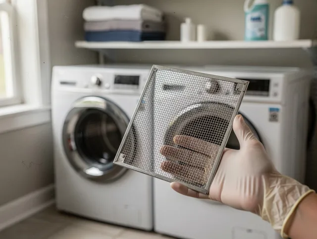 Rehoboth Dryer Vent Cleaning specialist performing detailed lint trap cleaning service in Rehoboth