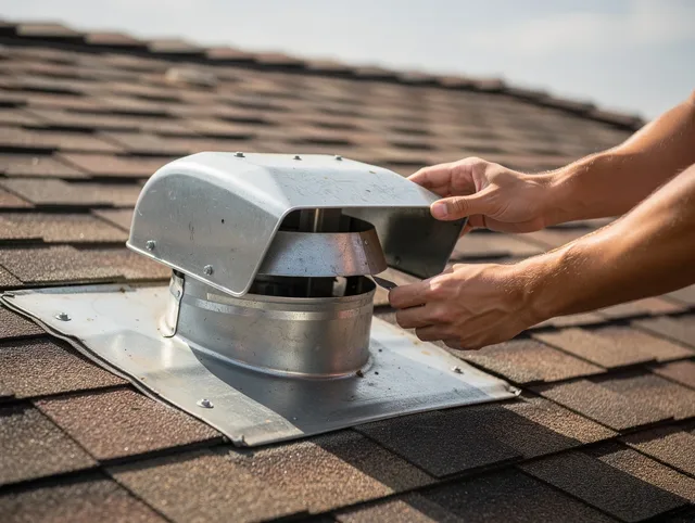 Rehoboth Dryer Vent Cleaning certified technician safely cleaning a roof-mounted dryer vent in Rehoboth