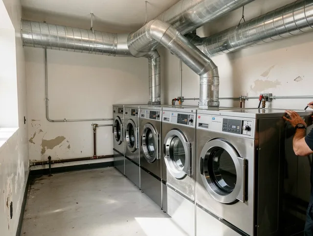 Rehoboth Dryer Vent Cleaning team performing large-scale commercial dryer vent cleaning in Rehoboth