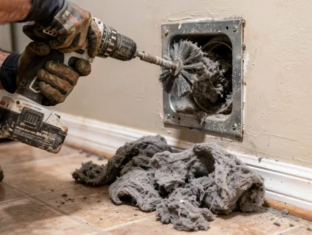 Certified Rehoboth Dryer Vent Cleaning technician performing dryer vent cleaning in Rehoboth