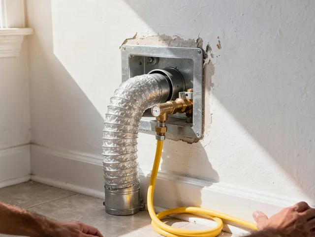 Rehoboth Dryer Vent Cleaning certified technician performing specialized gas dryer vent cleaning in Rehoboth